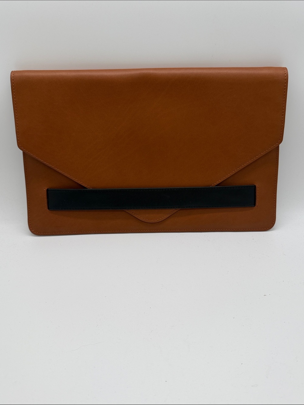 Mark & Graham Tan and Black Leather Envelope Clutch